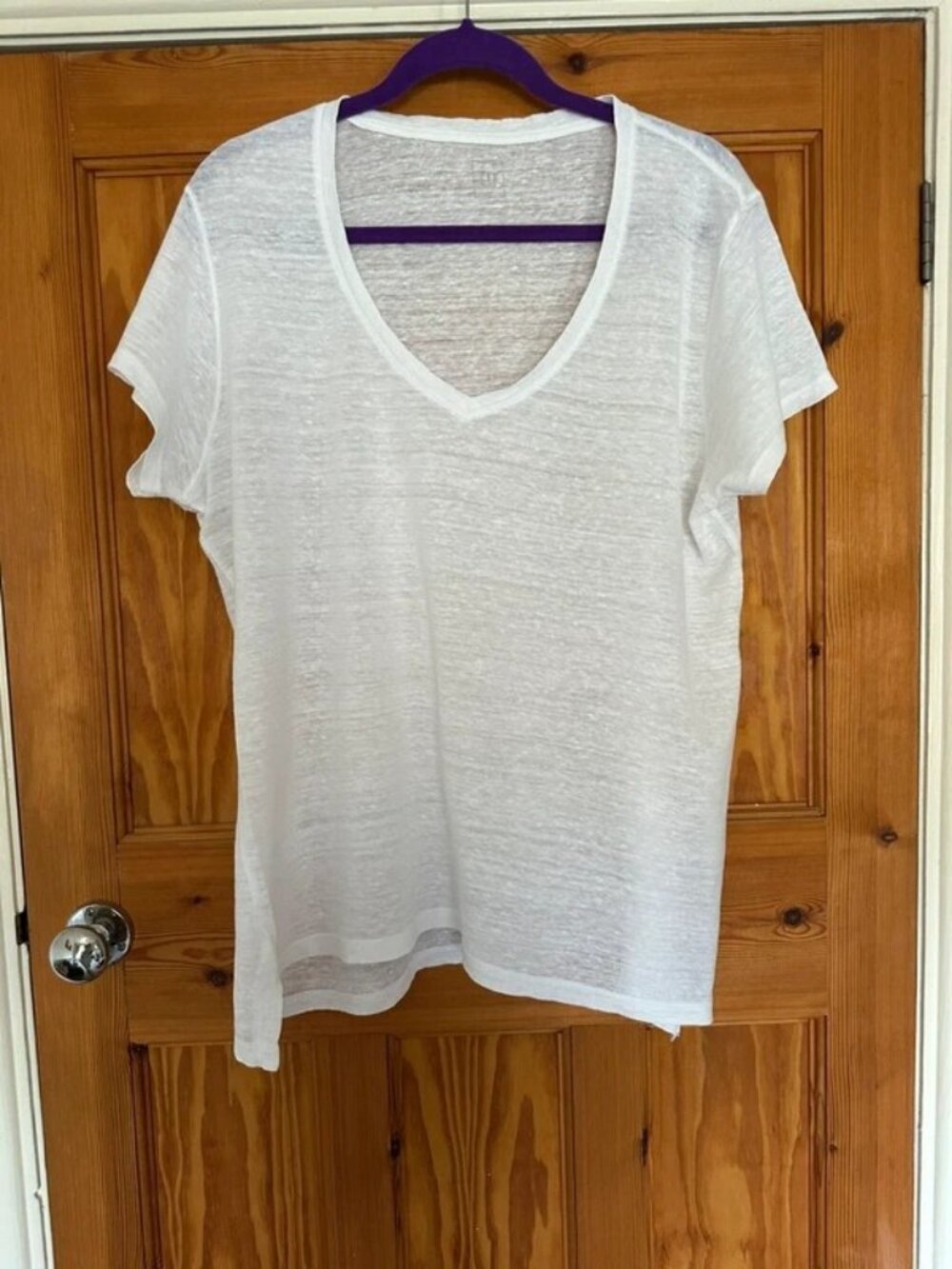 White Linen T-Shirt Top - Size Large - Picture 1 of 2